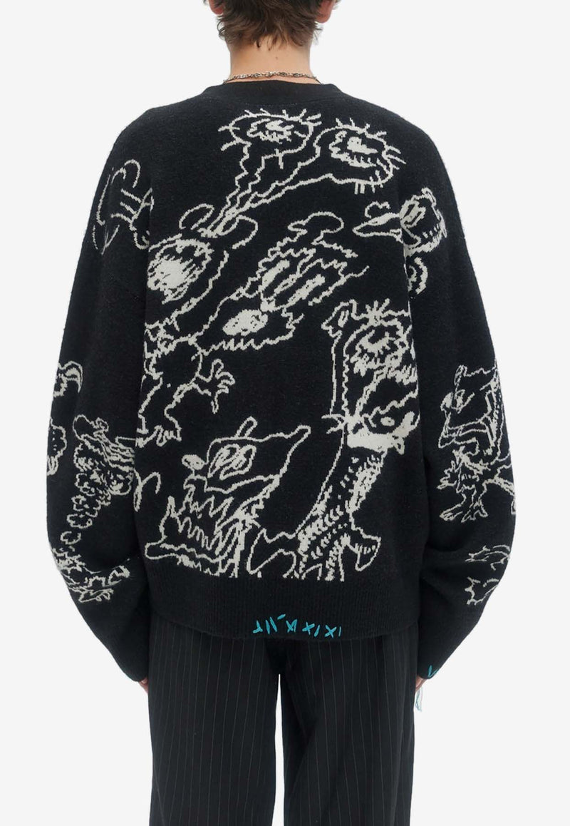 Dom Rebel Utopia Jacquard Knit Cardigan Black UTOPIACARDIGANBLACK MULTI