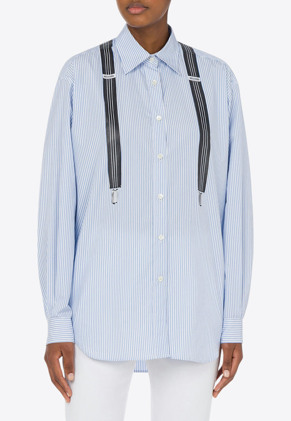 Moschino Suspenders Striped Poplin Shirt Light Blue V0202 0532 4303