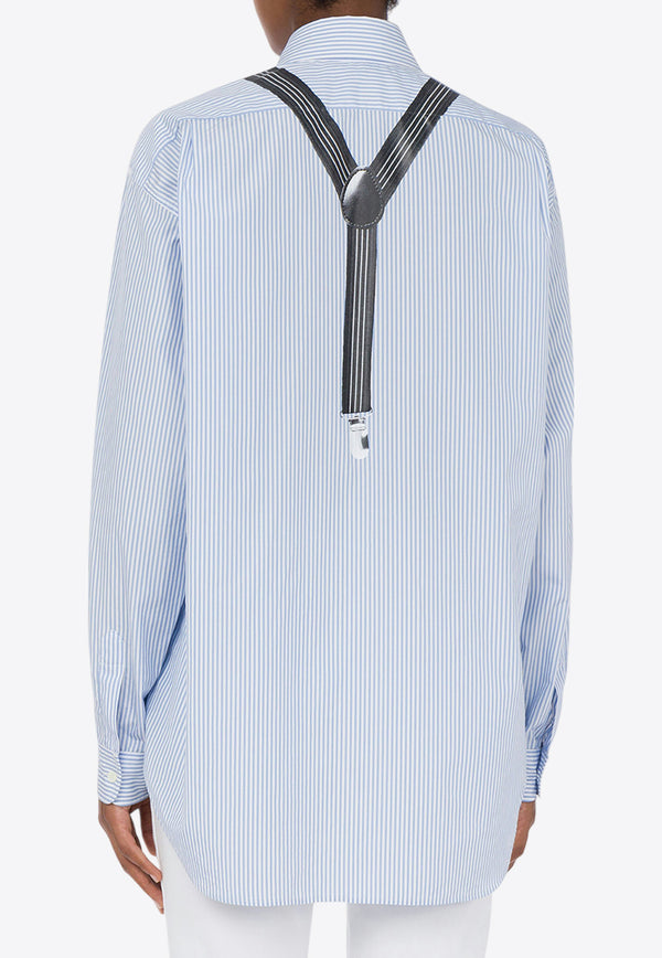 Moschino Suspenders Striped Poplin Shirt Light Blue V0202 0532 4303