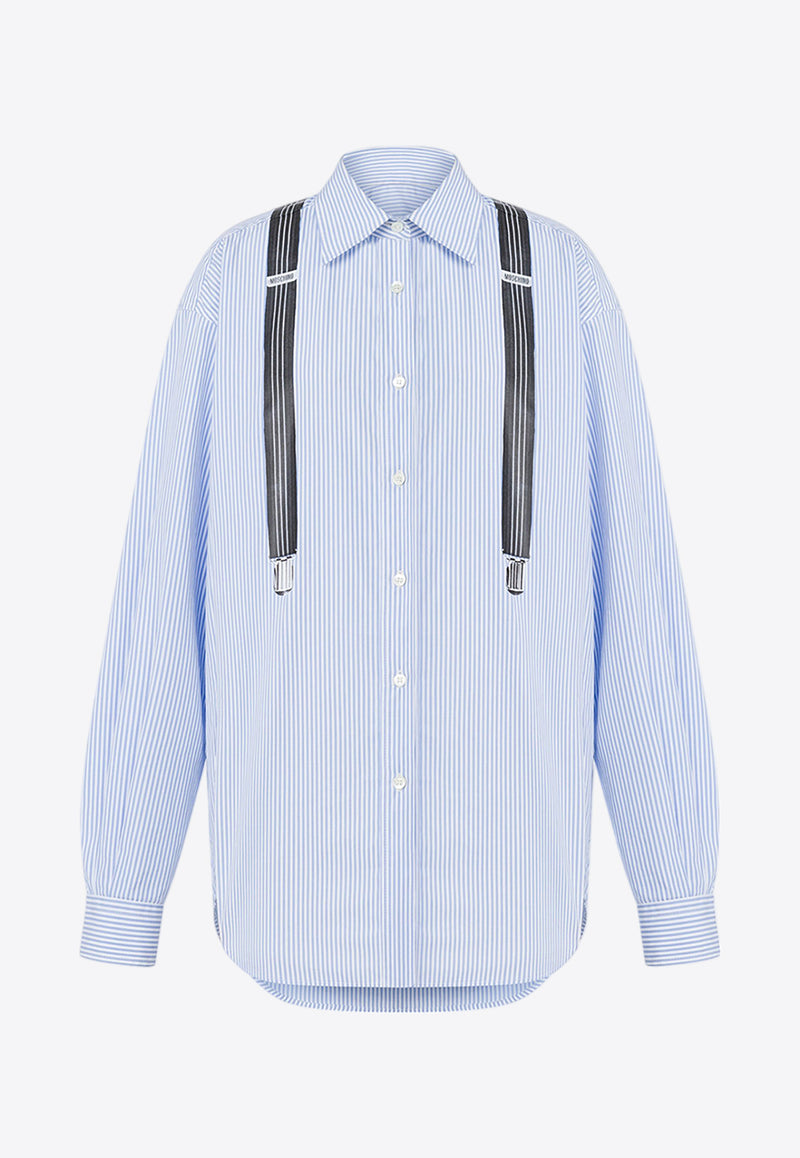 Moschino Suspenders Striped Poplin Shirt Light Blue V0202 0532 4303