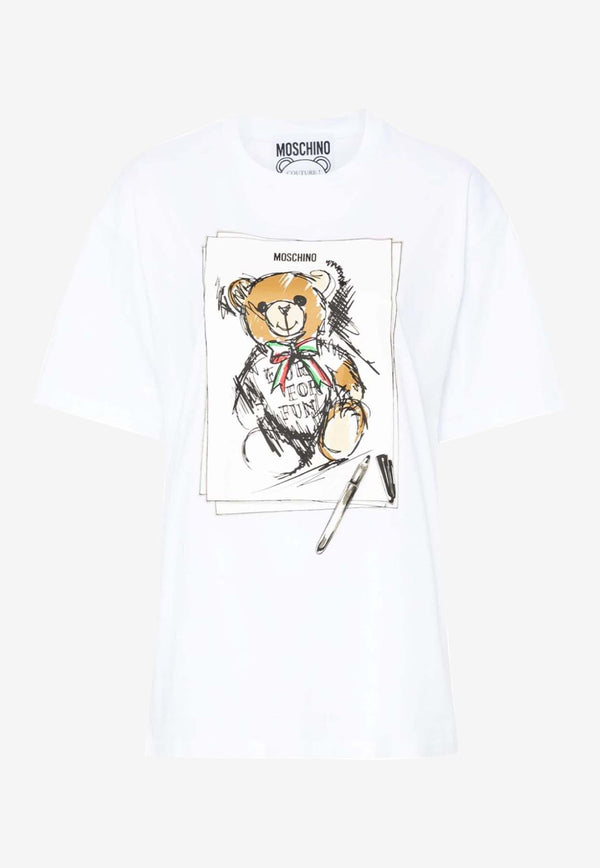 Moschino Teddy Bear Print T-shirt V070455411001 1001 White