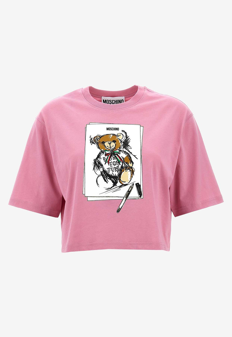 Moschino Teddy Bear Print Crop T-shirt V070755411181 1181 Pink