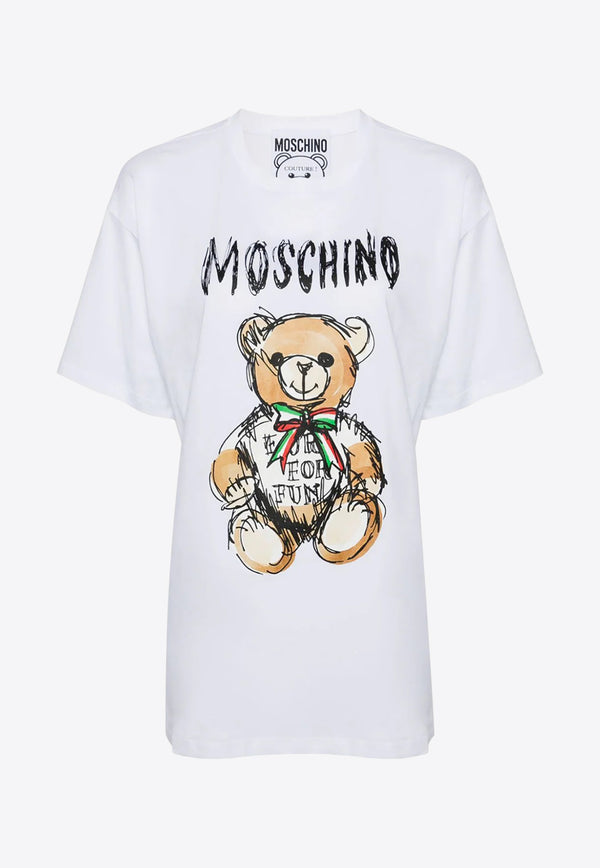 Moschino Hand Drawn Teddy Bear Logo T-shirt White V0708 0541 1001