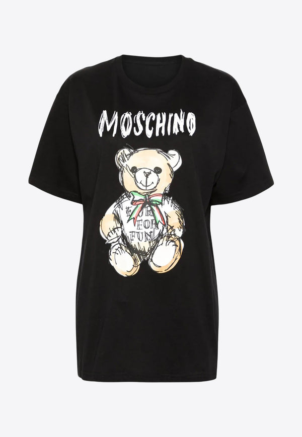 Moschino Hand Drawn Teddy Bear Logo T-shirt Black V0708 0541 1555