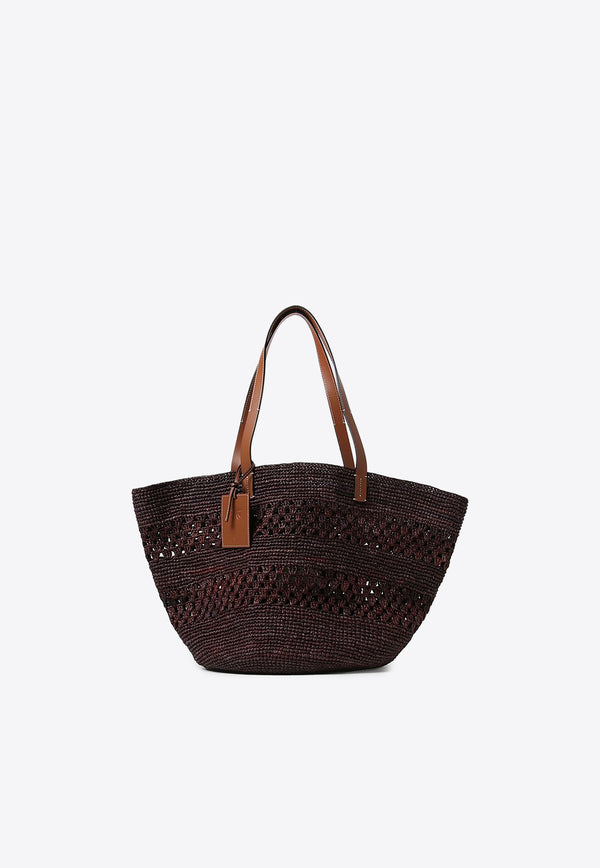 Manebi Raffia and Leather Tote Bag Brown V7.4CKNF/O_MANEB-CH