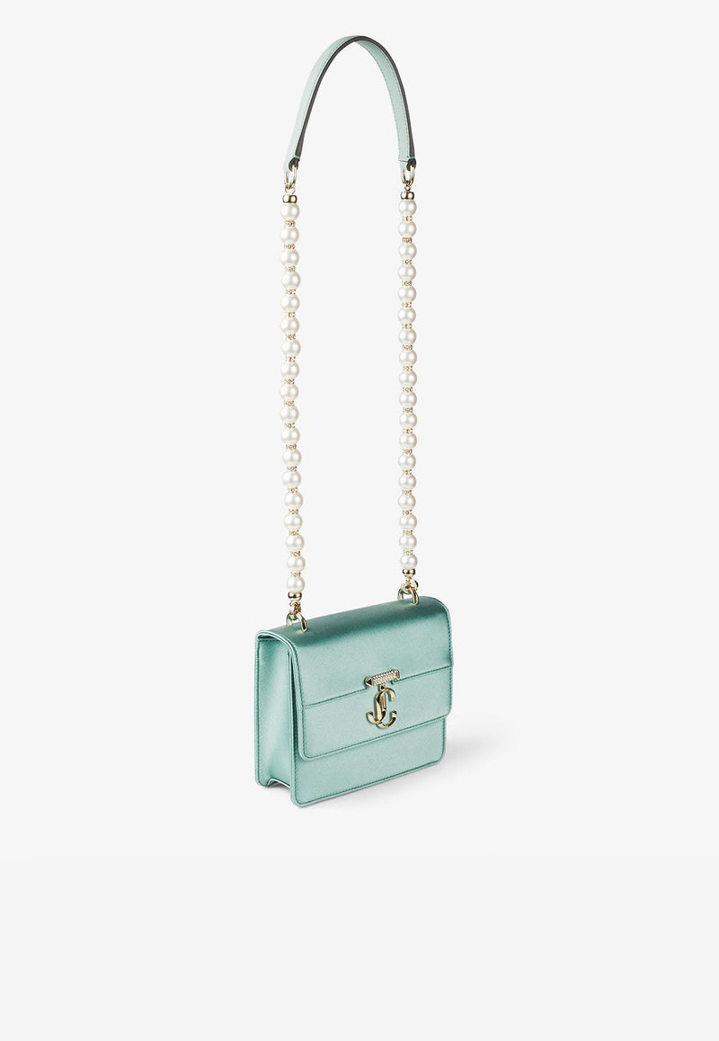 Jimmy Choo XS Avenue Quad Shoulder Bag in Satin VARNNESHULDER/XSRAO SMOKE GREEN/LIGHT GOLD