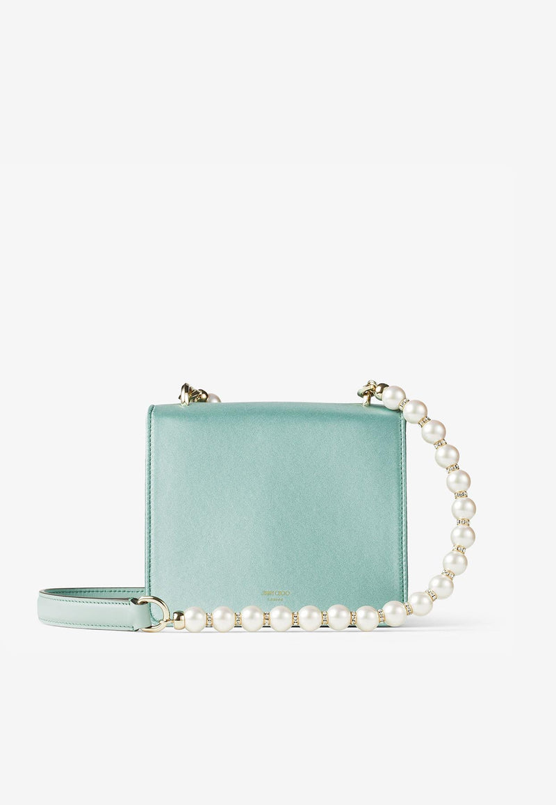 Jimmy Choo XS Avenue Quad Shoulder Bag in Satin VARNNESHULDER/XSRAO SMOKE GREEN/LIGHT GOLD