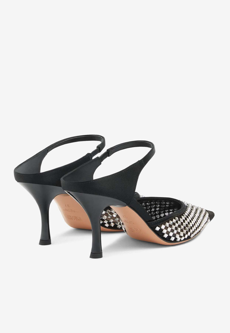 Malone Souliers Vega 70 Crystal Mesh Mules VEGA 70-1 BLACK/BLACK