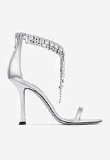 Jimmy Choo Verity 100 Crystal-Embellished Metallic Leather Sandals VERITY SANDAL100 BYK SILVER Silver