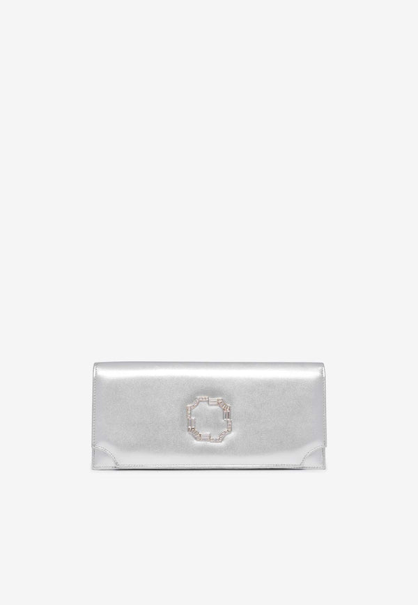 Malone Souliers Vivien Crest Buckle Clutch in Metallic Leather VIVIEN 35 SILVER