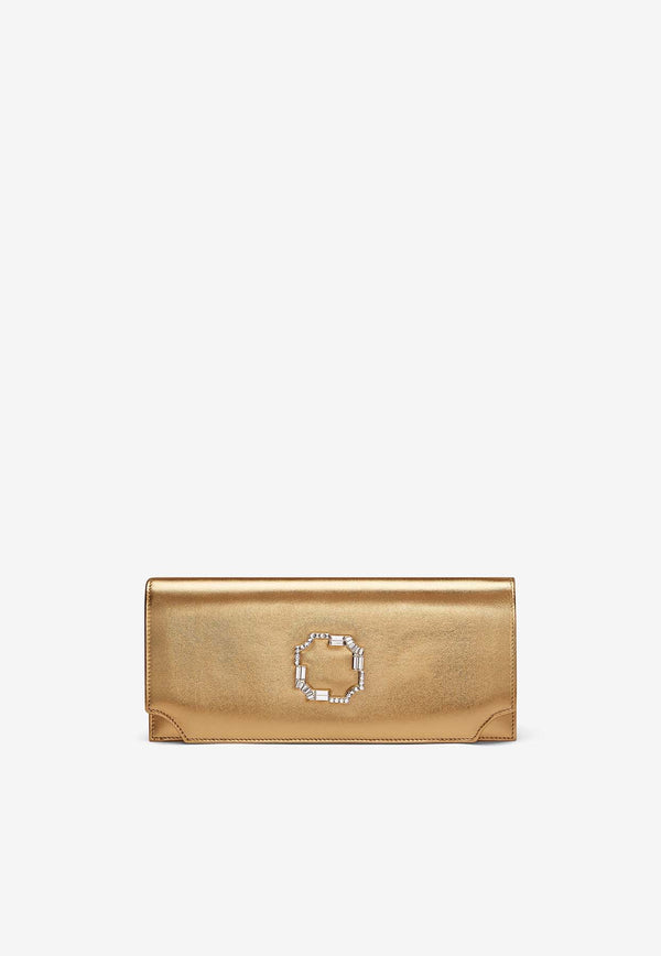 Malone Souliers Vivien Crest Buckle Clutch in Metallic Leather VIVIEN 36 GOLD