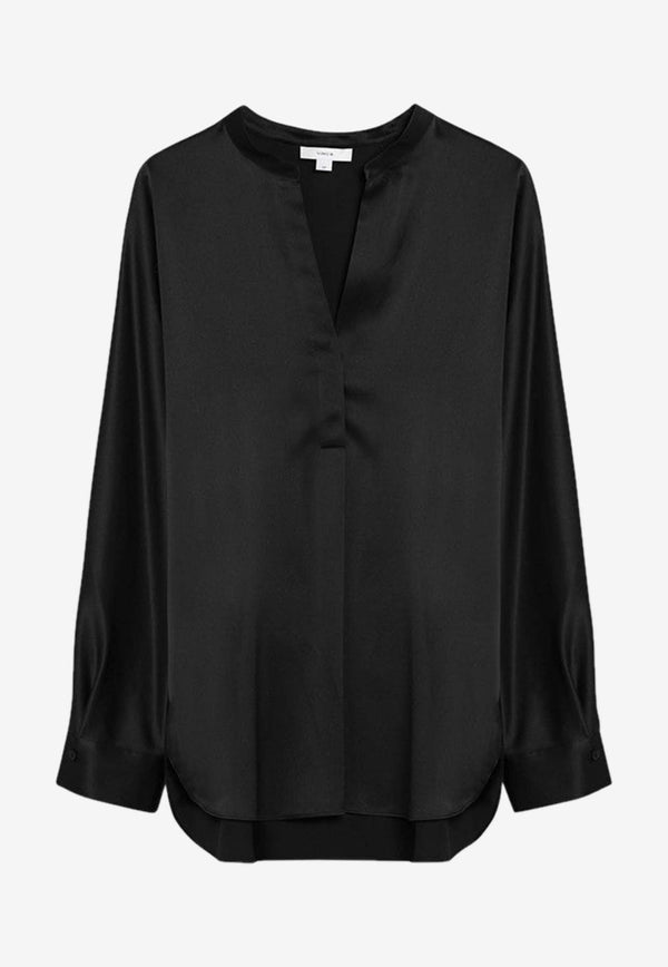 Vince V-neck Long-Sleeved Silk Blouse Black VR84511926SI/P_VINCE-001BLK