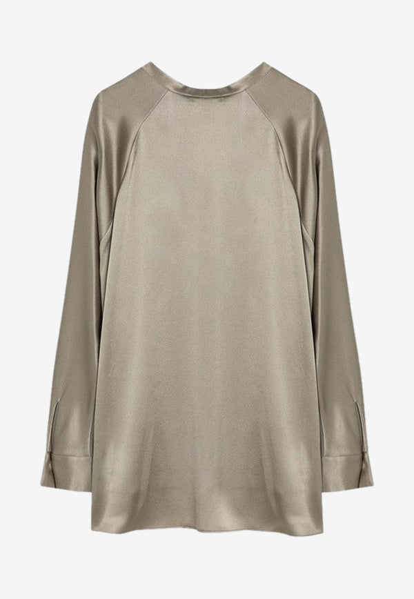 Vince V-neck Long-Sleeved Silk Blouse Beige VS26411926SI/P_VINCE-995SPA