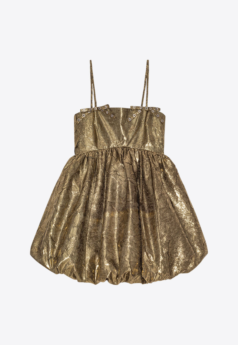 GANNI Pleat Strap Mini Dress Gold W0023GOLD