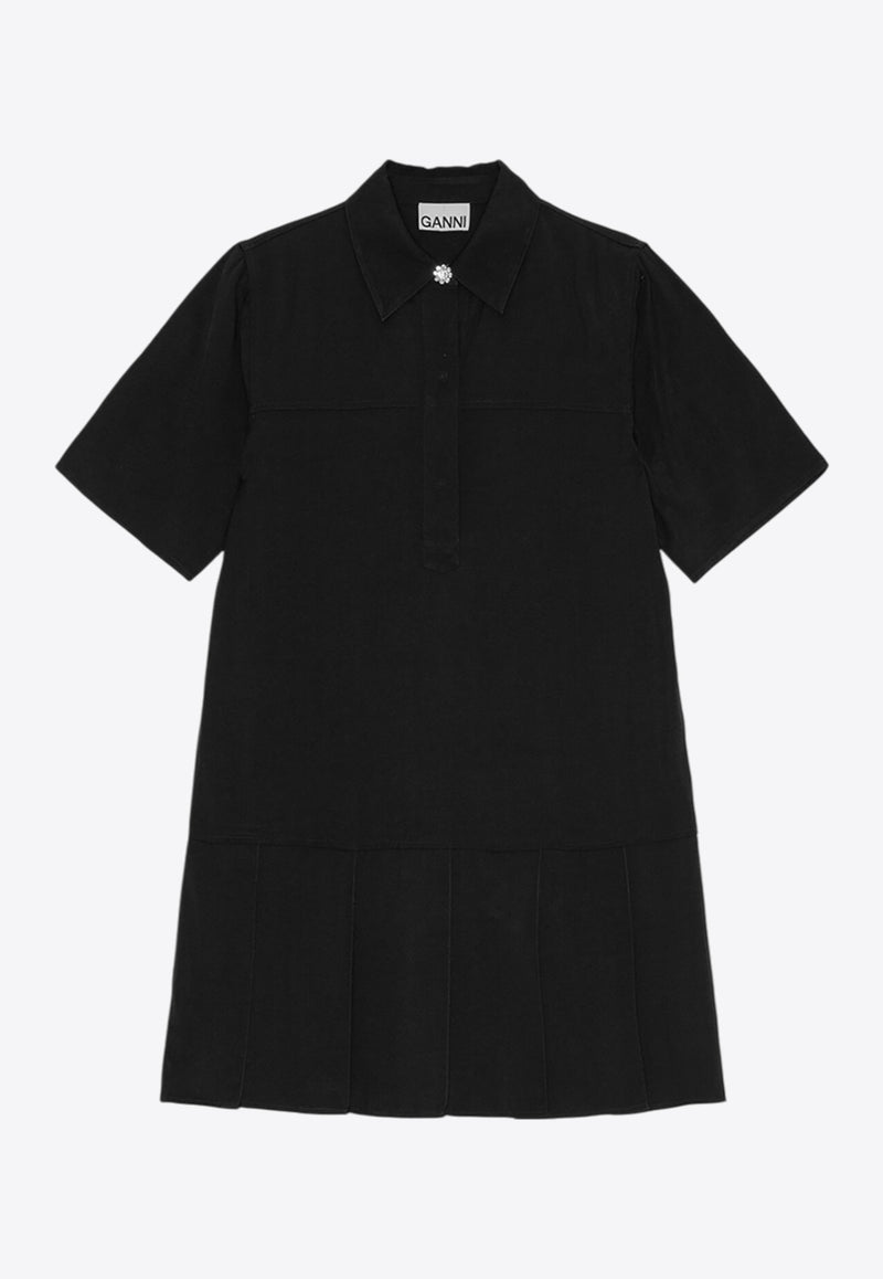 GANNI Twill Mini Shirt Dress Black W0083BLACK