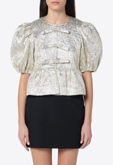 GANNI Jacquard Brocade Peplum Blouse Gold W0329VI/Q_GAN-012