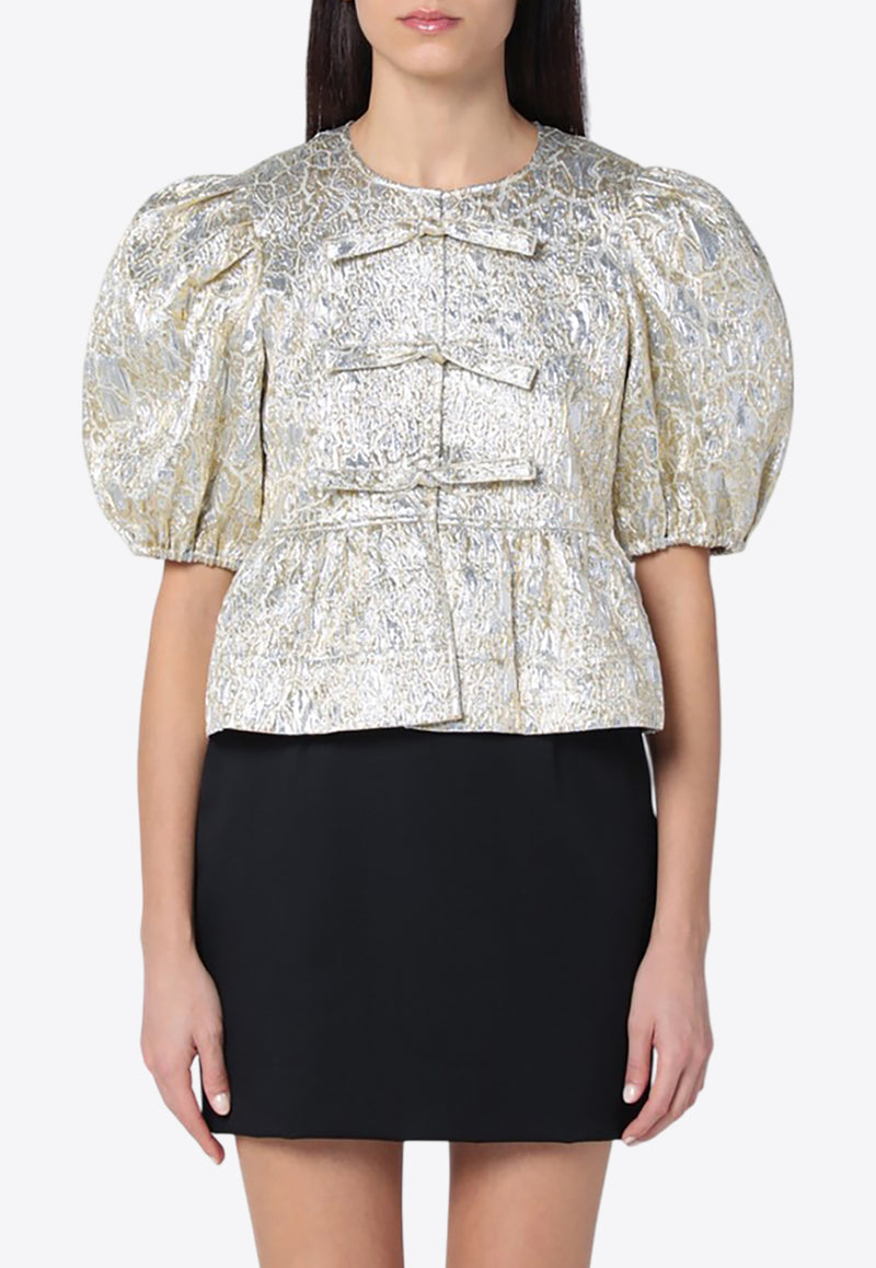 GANNI Jacquard Brocade Peplum Blouse Gold W0329VI/Q_GAN-012