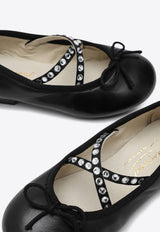 Bonpoint Girls Rhinestone Embellished Ballet Flats  Black W04GSOL00006-DLE/P_BONPO-099