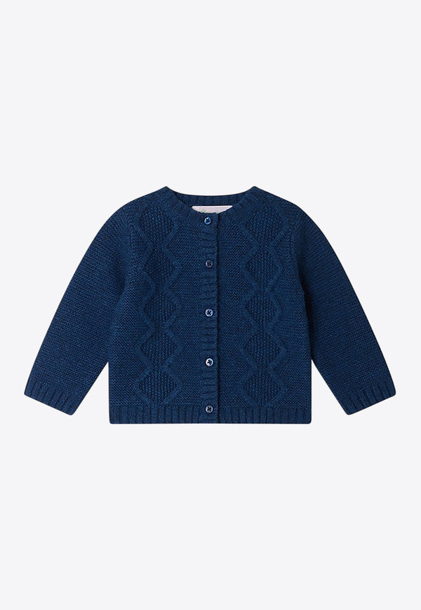 Bonpoint Baby Girls Taha Cable Knit Cardigan Blue W04XCAK00004-AWO/P_BONPO-016B