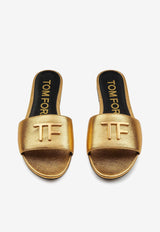 Tom Ford TF Logo Slides in Metallic Nappa Leather W3216-LSP014G 1Y004 Gold