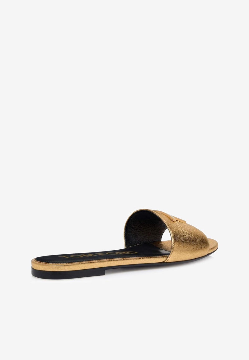 Tom Ford TF Logo Slides in Metallic Nappa Leather W3216-LSP014G 1Y004 Gold