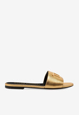 Tom Ford TF Logo Slides in Metallic Nappa Leather W3216-LSP014G 1Y004 Gold