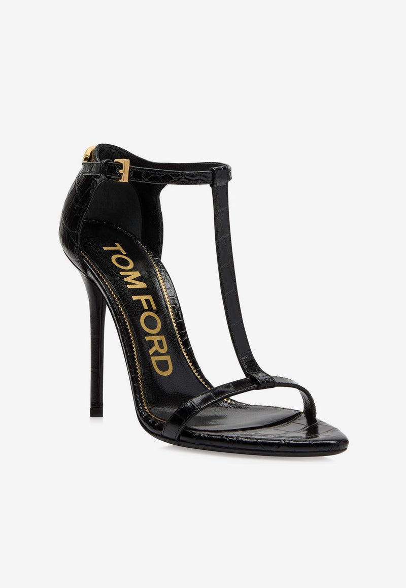 Tom Ford 105 Sandals in Croc-Embossed Leather W3219-LCL125G 1N001 Black