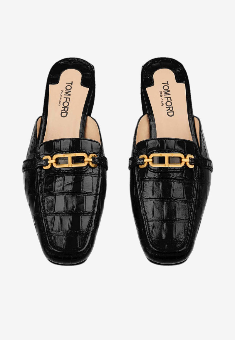 Tom Ford Whitney Croc-Embossed Leather Slippers W3354-LGO047X 1N001