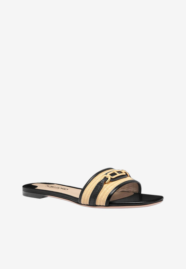 Tom Ford Whitney Raffia and Leather Slides W3523-TRA004G 3JN04 Black