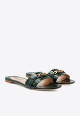 Tom Ford Whitney Croc-Embossed Leather Slides W3526-LGO052G 1E005 Green