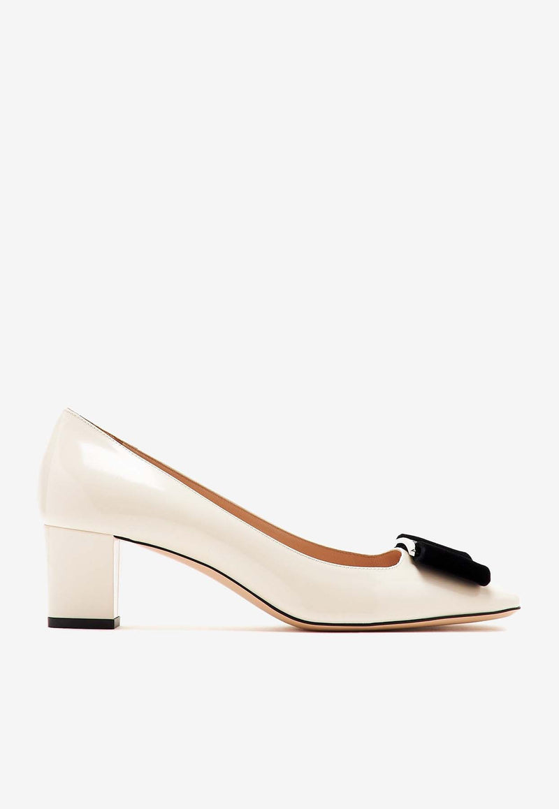 Tom Ford Audrey 55 Pumps in Patent Leather and Velvet W3615-LCL406S 3WN08 White