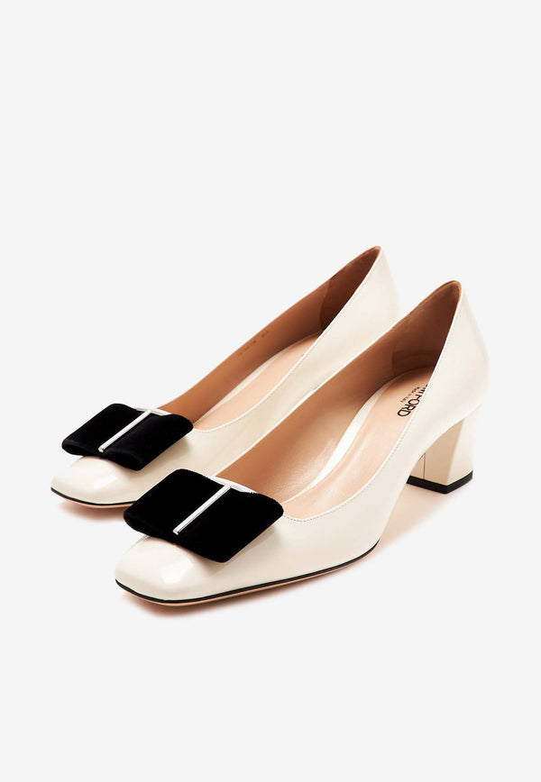 Tom Ford Audrey 55 Pumps in Patent Leather and Velvet W3615-LCL406S 3WN08 White