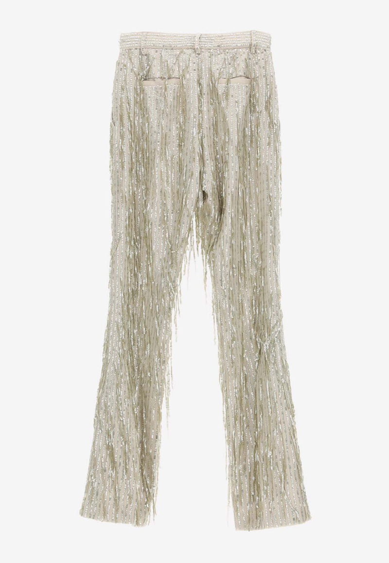 Amiri Sequined Flared Pants Silver WAW089_000_271