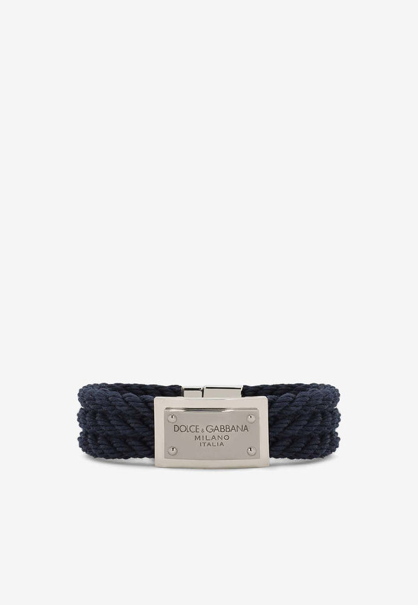 Dolce 
Gabbana Marina Logo Plaque Cord Bracelet Blue WBQ1M5 W1111 B0065