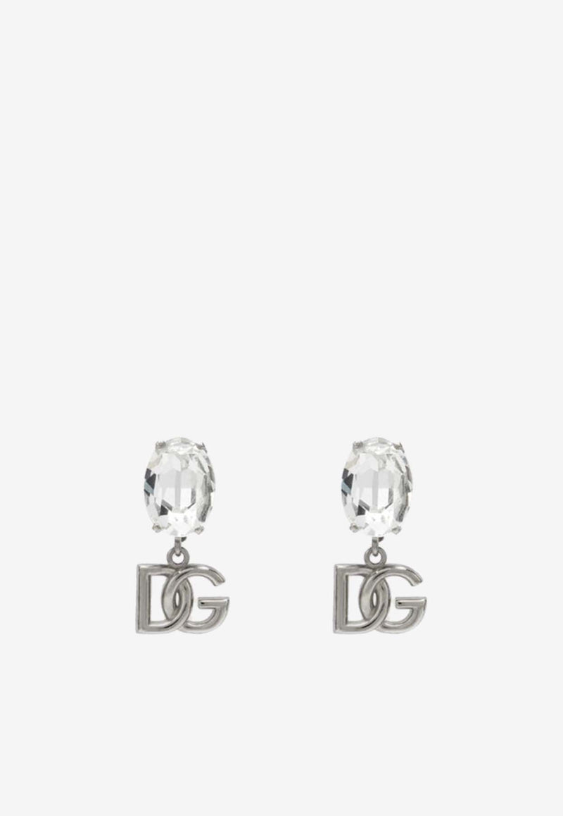 Dolce 
Gabbana DG Logo Crystal Drop Earrings Silver WEO2N2W1111/P_DOLCE-87655