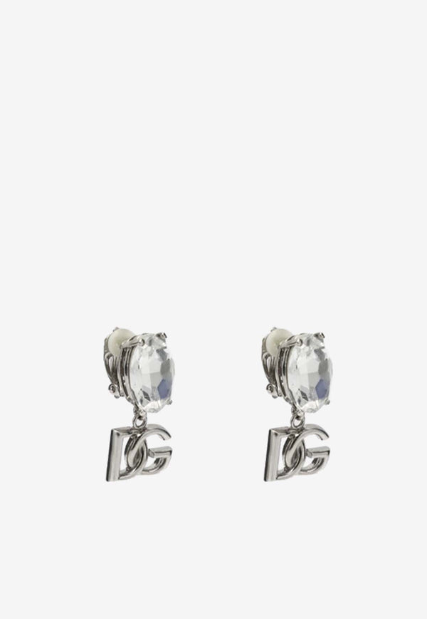 Dolce 
Gabbana DG Logo Crystal Drop Earrings Silver WEO2N2W1111/P_DOLCE-87655