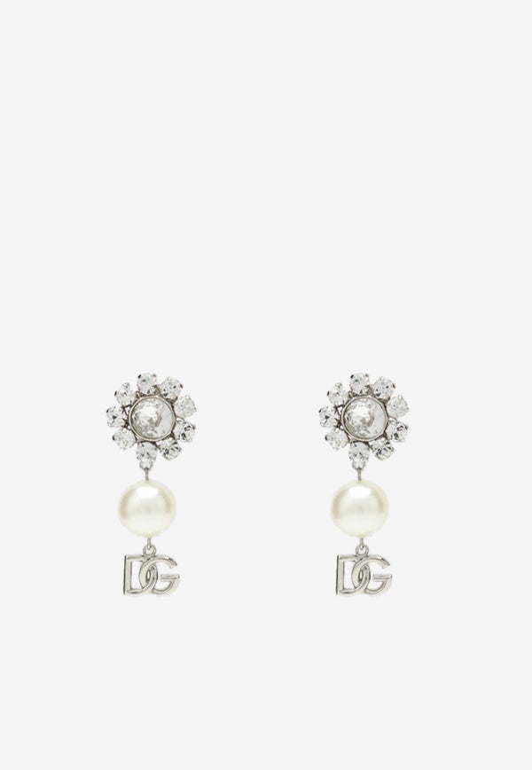 Dolce 
Gabbana DG Logo Pearl Earrings Silver WEO6Z6W1111/P_DOLCE-87655