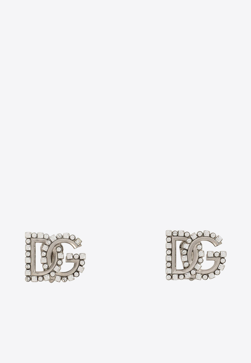 Dolce 
Gabbana Rhinestone DG Logo Earrings Silver WER2L4 W1111 87655