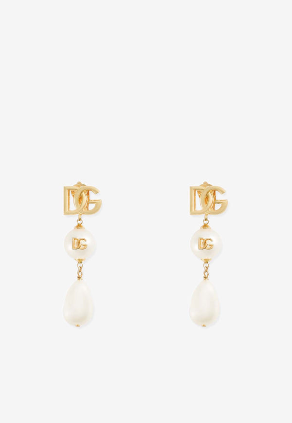 Dolce 
Gabbana DG Logo Pearl Drop Earrings White WER2Y2W1111_W0111