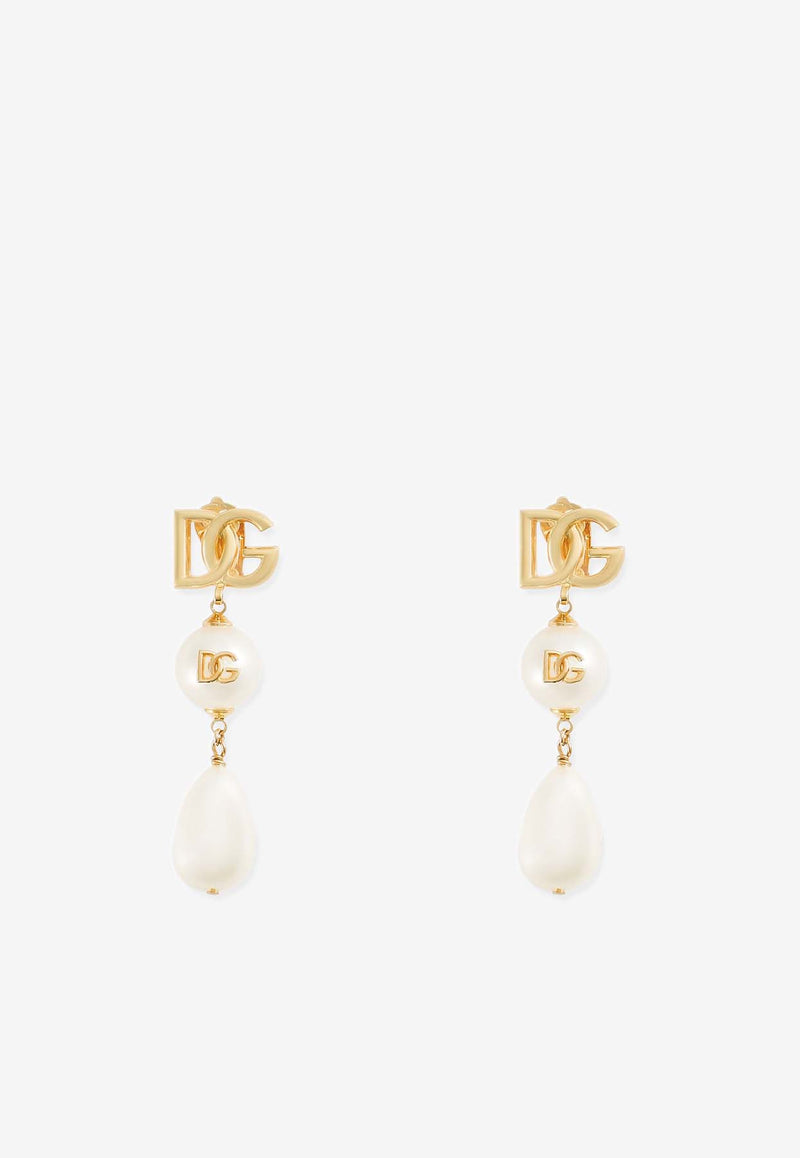 Dolce 
Gabbana DG Logo Pearl Drop Earrings White WER2Y2W1111_W0111