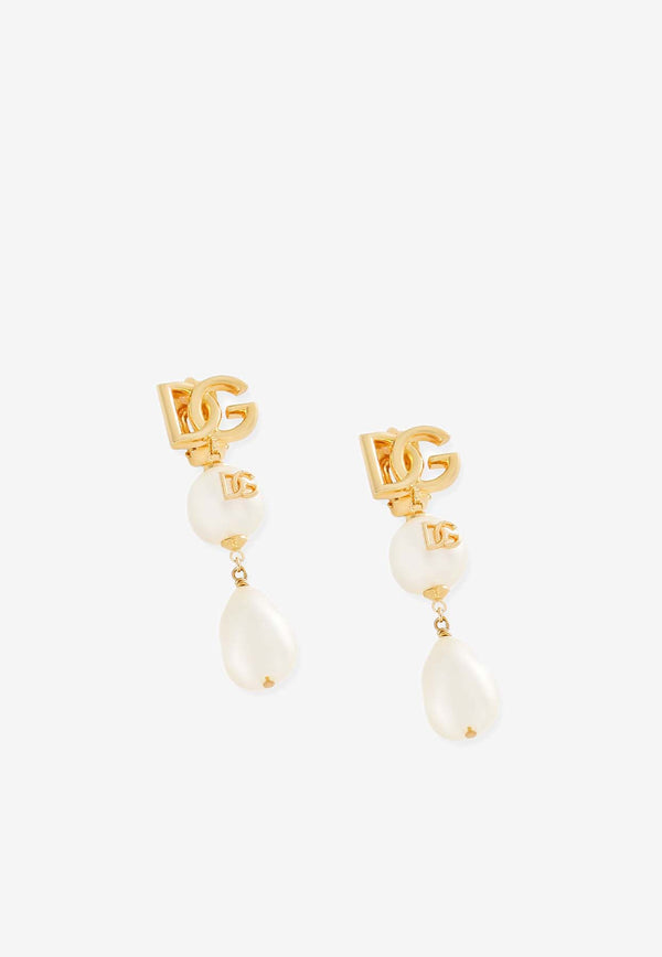 Dolce 
Gabbana DG Logo Pearl Drop Earrings White WER2Y2W1111_W0111