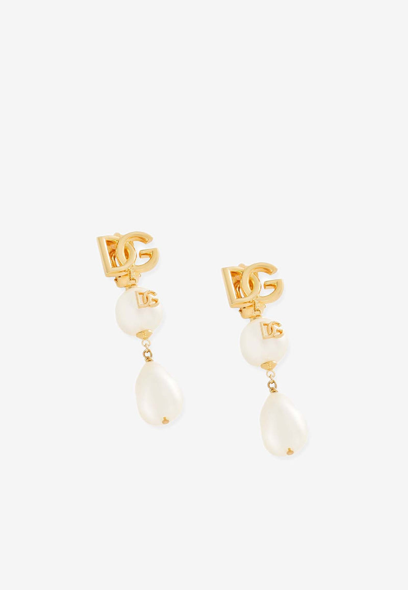 Dolce 
Gabbana DG Logo Pearl Drop Earrings White WER2Y2W1111_W0111