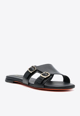 Santoni Double-Strap Leather Flat Sandals WHPF70071HA1TLGAN01BLACK