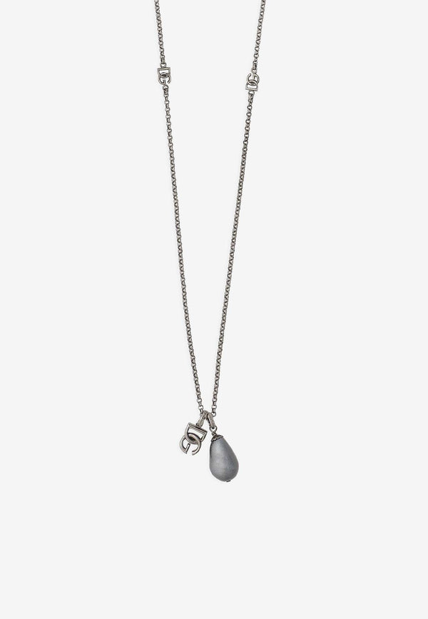 Dolce 
Gabbana DG Logo Teardrop Pendant Necklace Gray WNQ3S2 W1111 G7657