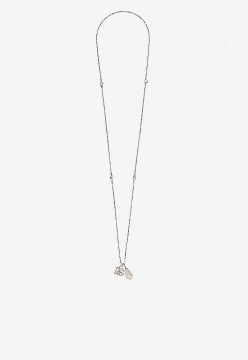 Dolce 
Gabbana DG Logo Teardrop Pendant Necklace Silver WNQ3S3 W1111 87655