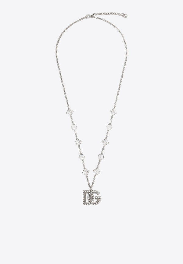 Dolce 
Gabbana Rhinestone DG Logo Necklace Silver WNR2L1 W1111 87655