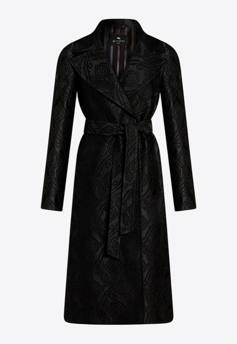 Etro Paisley Jacquard Belted Coat Black WRAA003599TJS51 N0000BLACK