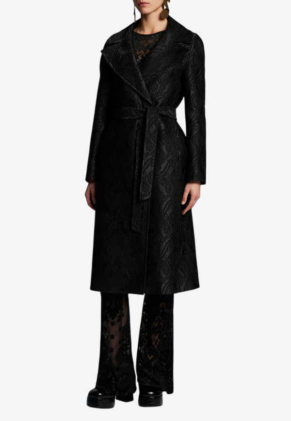 Etro Paisley Jacquard Belted Coat Black WRAA003599TJS51 N0000BLACK