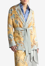 Etro Floral Print Belted Silk Jacket Yellow WRCA0017AK398X0841YELLOW