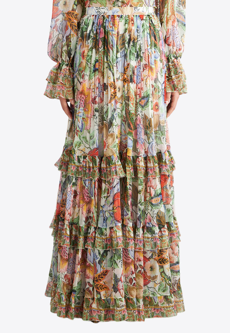 Etro Silk Floral Tiered Maxi Skirt WRFA0026-99SP146 X0800